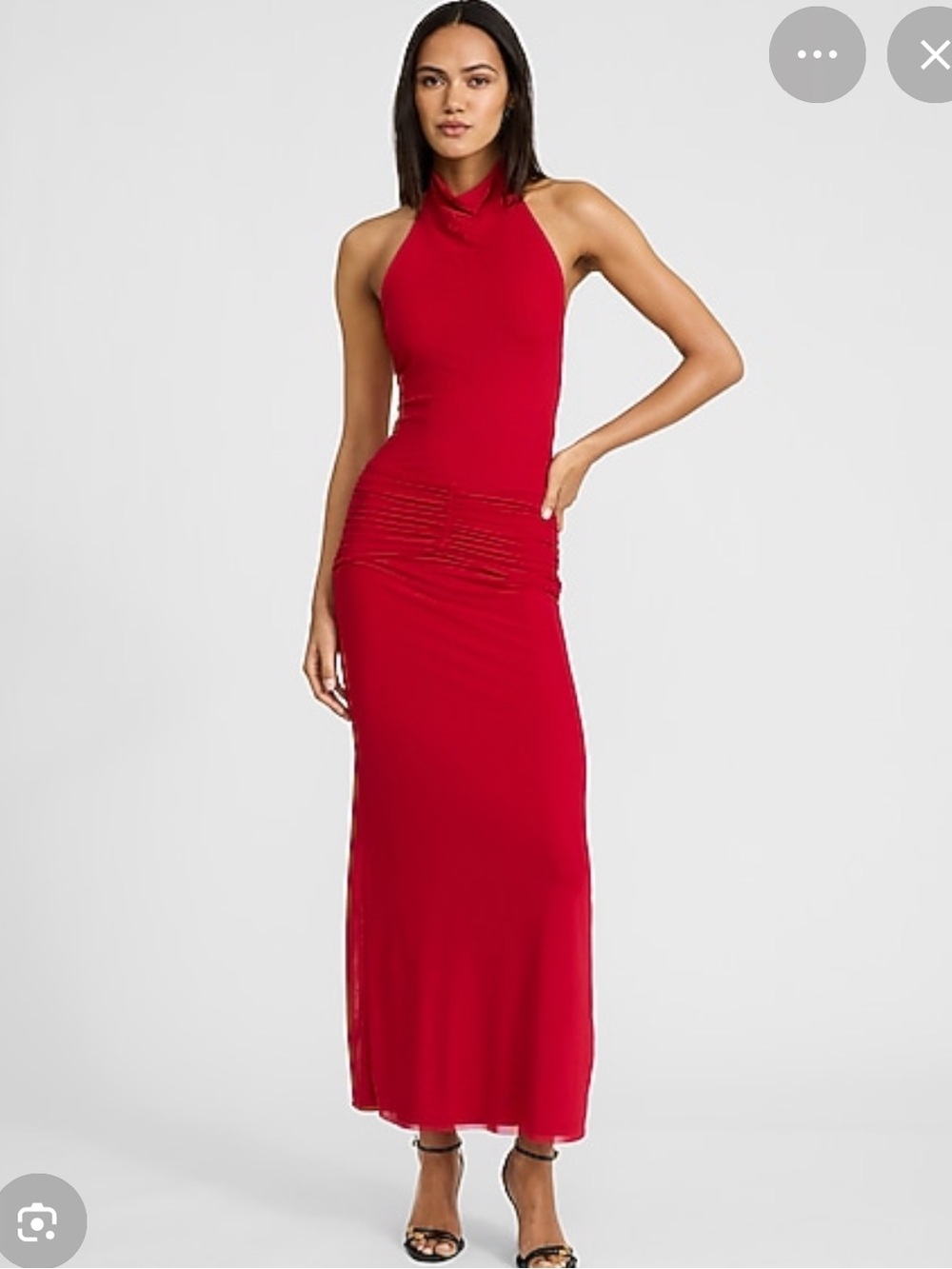 Express Mesh Halter Low Back Ruched Maxi Sheath Dress- small